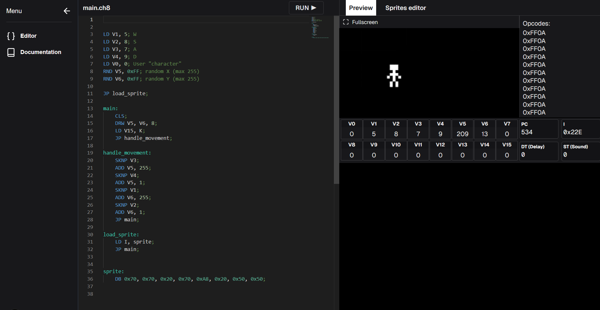 CHIP-8 game engine IDE and sprite editor
